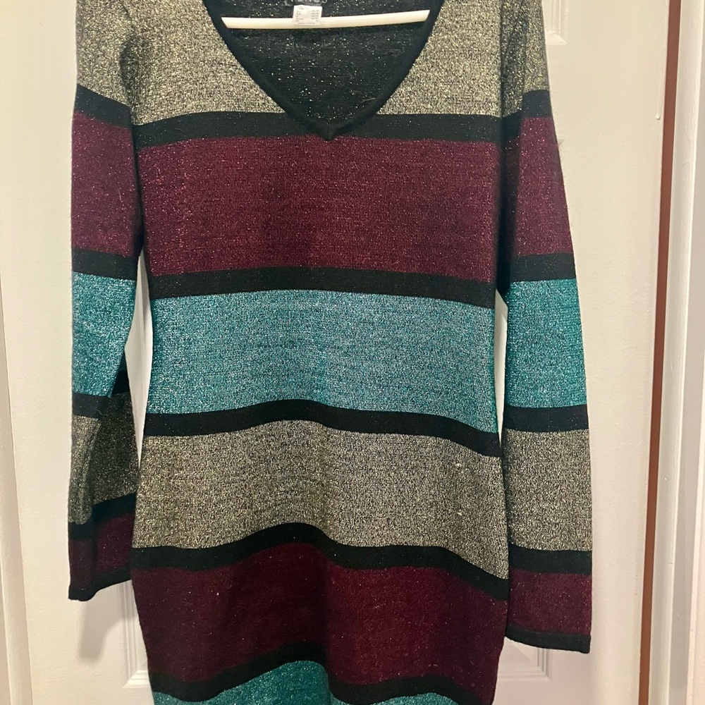 VENUS Long Sleeve Striped Dress - Black, Gold, Teal, Burgundy